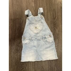 OshKosh Baby Girls Heart Pocket Denim Light Blue Overall Jumper Romper Dress 2T